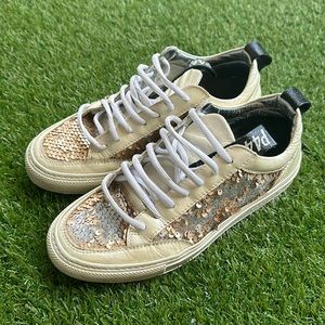 P448 Women's Sneakers in Cream and Gold Sequins
